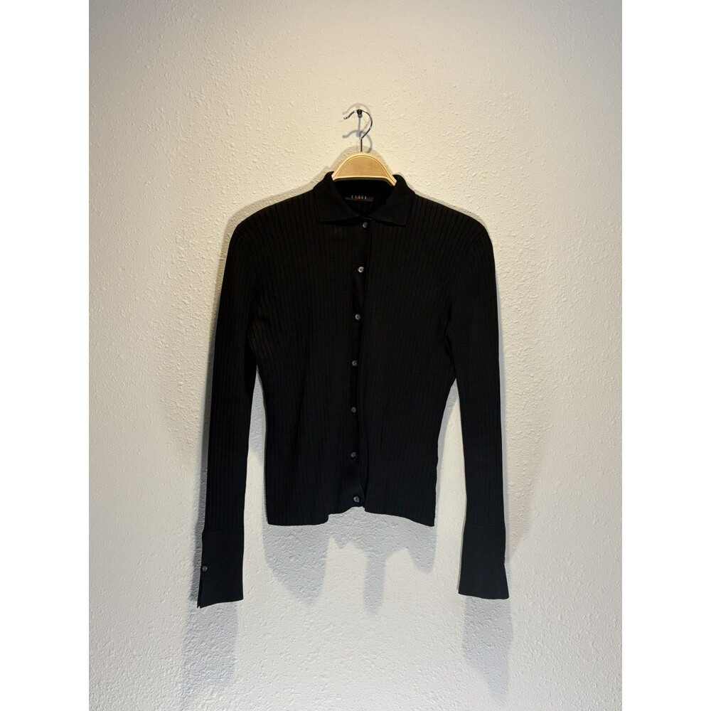 CYRUS  BLACK RIBBED BUTTON DOWN SWEATER medium